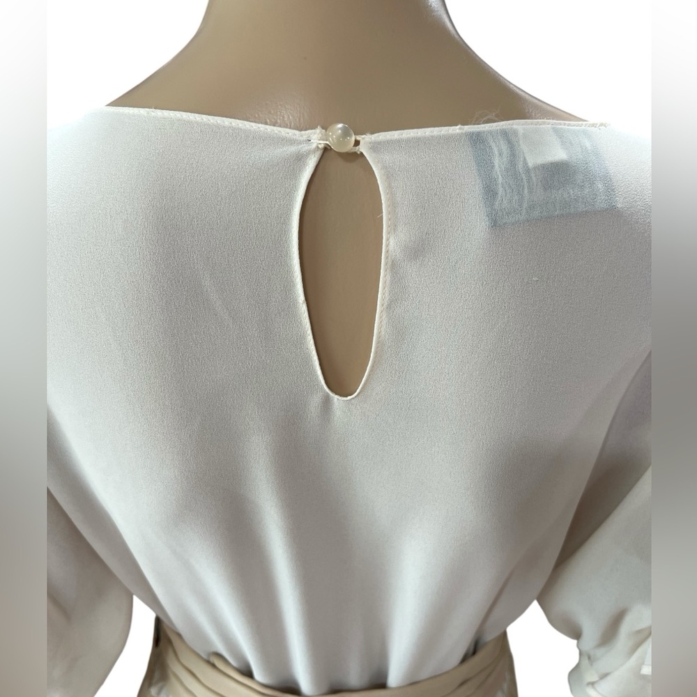 Chiffon dressy Ursula of Switzerland earthy two tone vintage 80s dress Ruffles - Picture 9 of 13